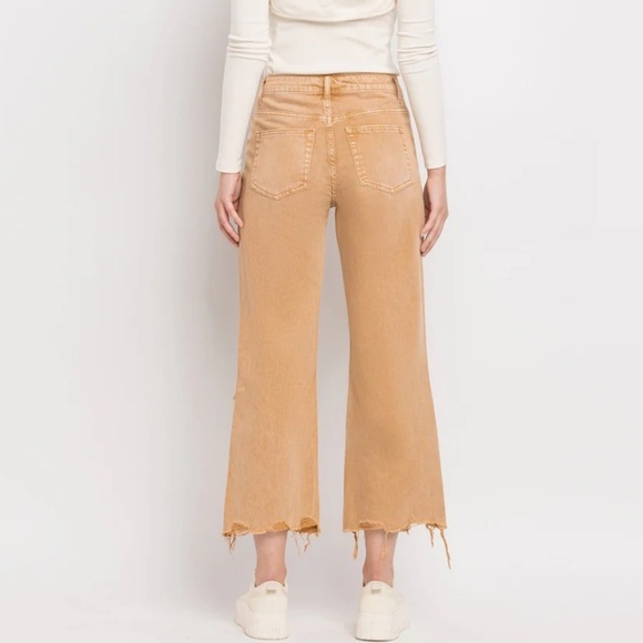 Vervet Leslie Super High Rise 90's Vintage Crop Flare Jeans Tan Brown Size 32 U - Picture 2 of 11